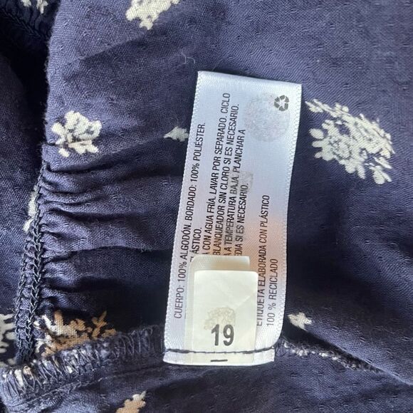 Universal Thread Peplum Blouse Womens Blue White Floral Short Sleeve Top - Picture 5 of 5